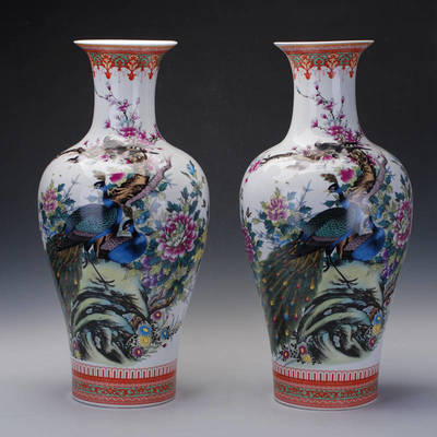 景德鎮(zhèn)陶瓷器花瓶 客廳擺件粉彩安居樂業(yè)落地花瓶 家居裝飾工藝品 安居樂業(yè) - 京東