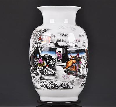 【景德鎮陶瓷器 粉彩踏雪訪友花瓶 時尚家居工藝品擺設】價格_廠家_圖片
